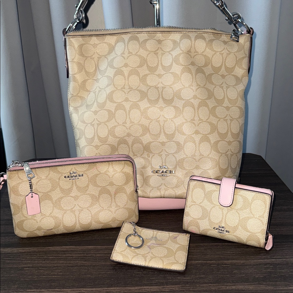 Coach Set 4 Pieces Beige And Pink Women's Bag Euc